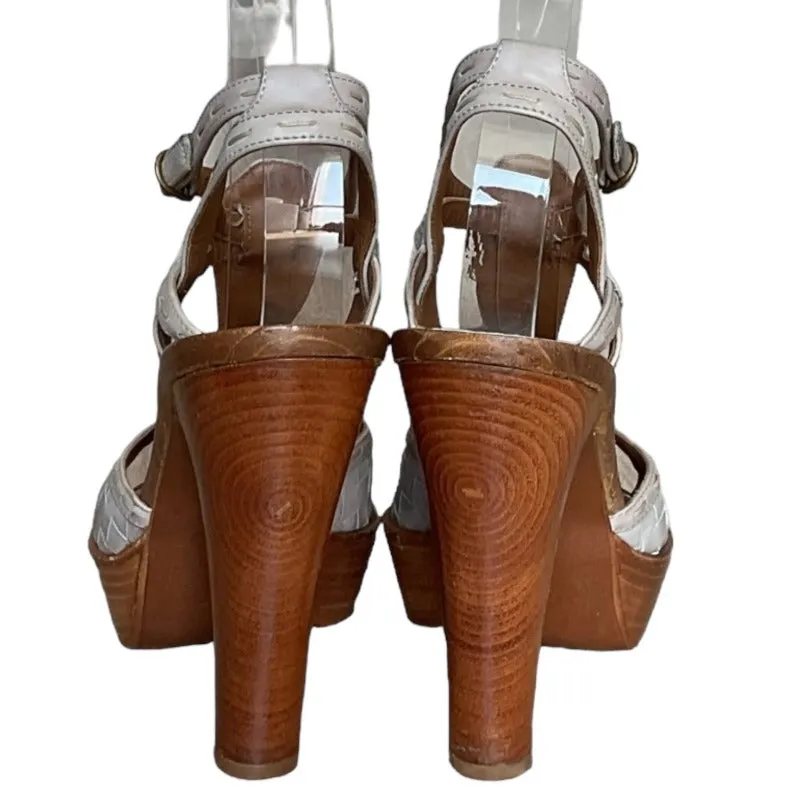BOTTEGA VENETA Grey Intrecciato Leather Ankle Strap Platform Sandals, Size 36.5