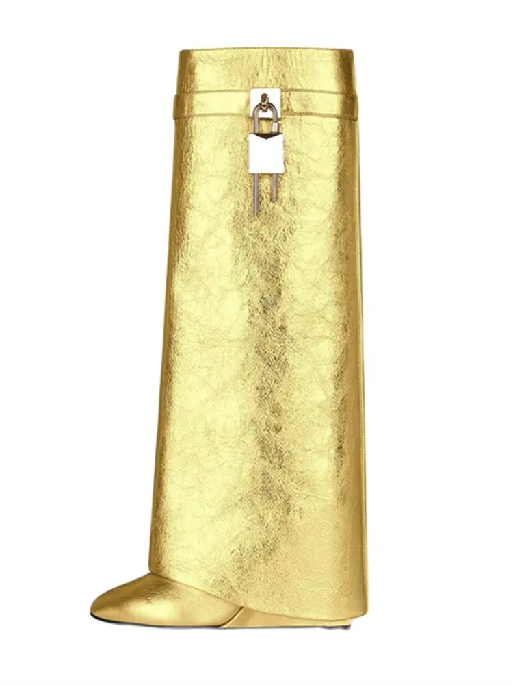Fashion Trend Big Lock  Casual Wedge Boots
