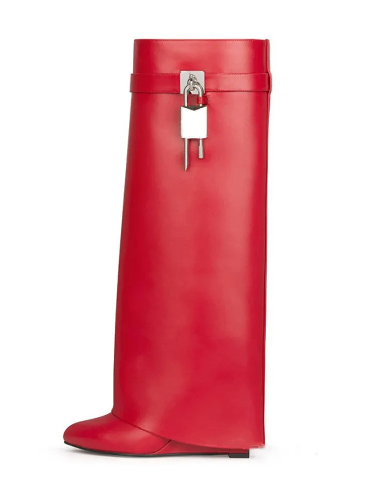 Fashion Trend Big Lock  Casual Wedge Boots