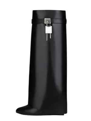 Fashion Trend Big Lock  Casual Wedge Boots
