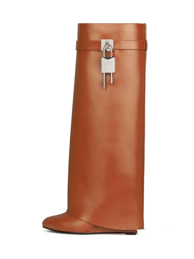 Fashion Trend Big Lock  Casual Wedge Boots