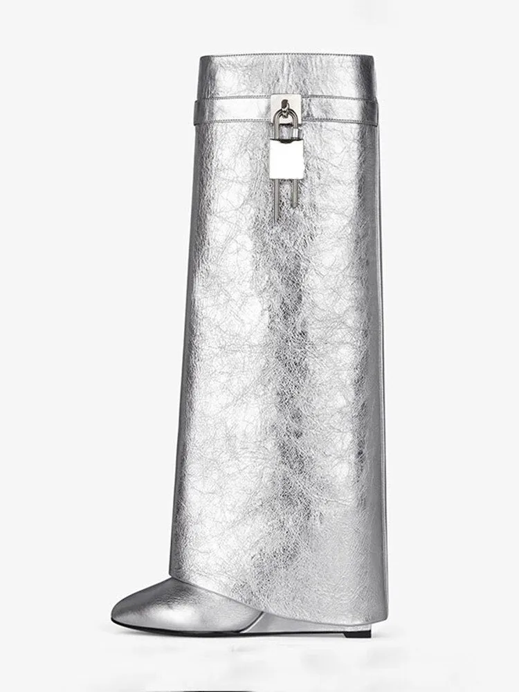 Fashion Trend Big Lock  Casual Wedge Boots