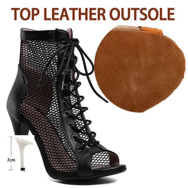 Fish Mouth Dance High Heels Mesh Boots