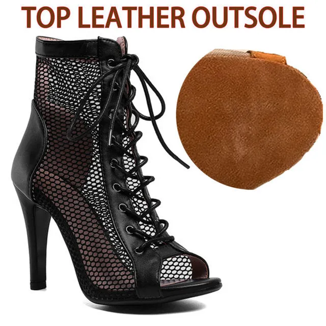 Fish Mouth Dance High Heels Mesh Boots