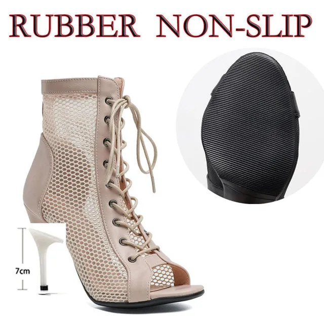 Fish Mouth Dance High Heels Mesh Boots