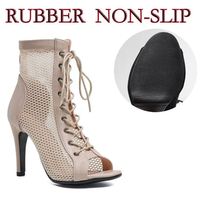Fish Mouth Dance High Heels Mesh Boots