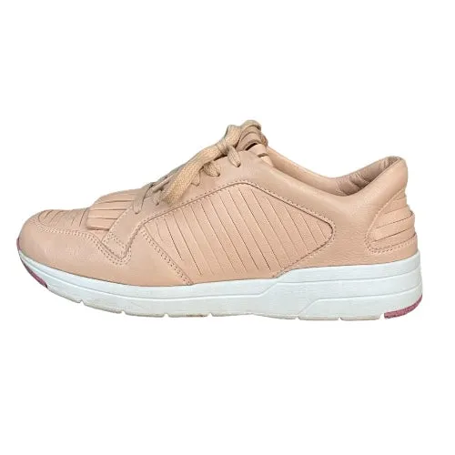 GUCCI Poudre Pink Trim Leather Fringe Lace Up Low Sneakers, Size 36.5