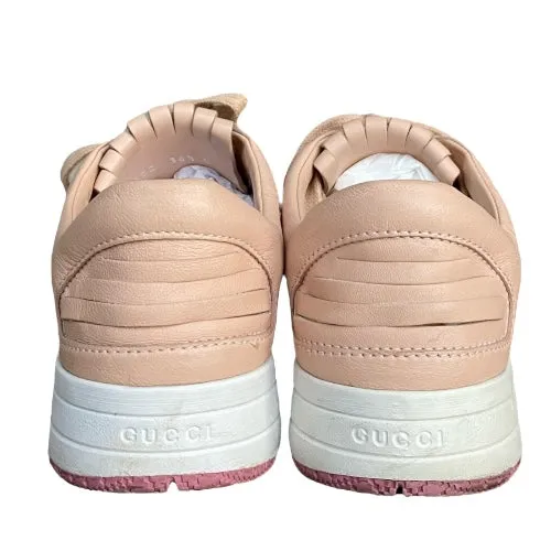 GUCCI Poudre Pink Trim Leather Fringe Lace Up Low Sneakers, Size 36.5