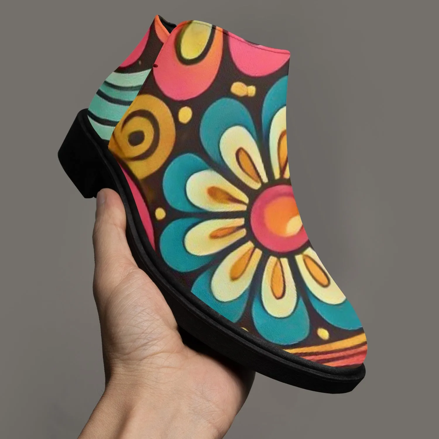 Hippie Hipster Shoe Boots, Floral 60s 70s Mod Footwear