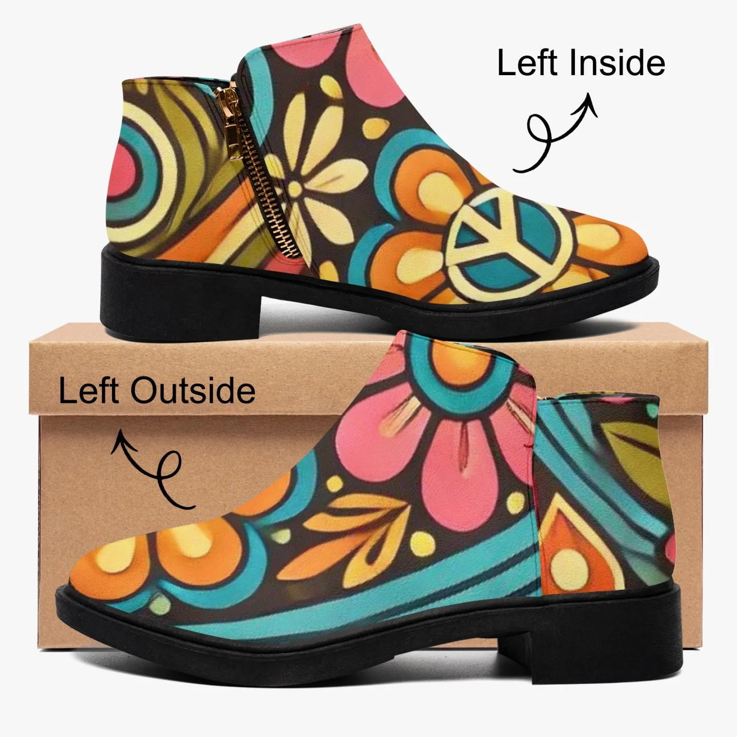 Hippie Hipster Shoe Boots, Floral 60s 70s Mod Footwear