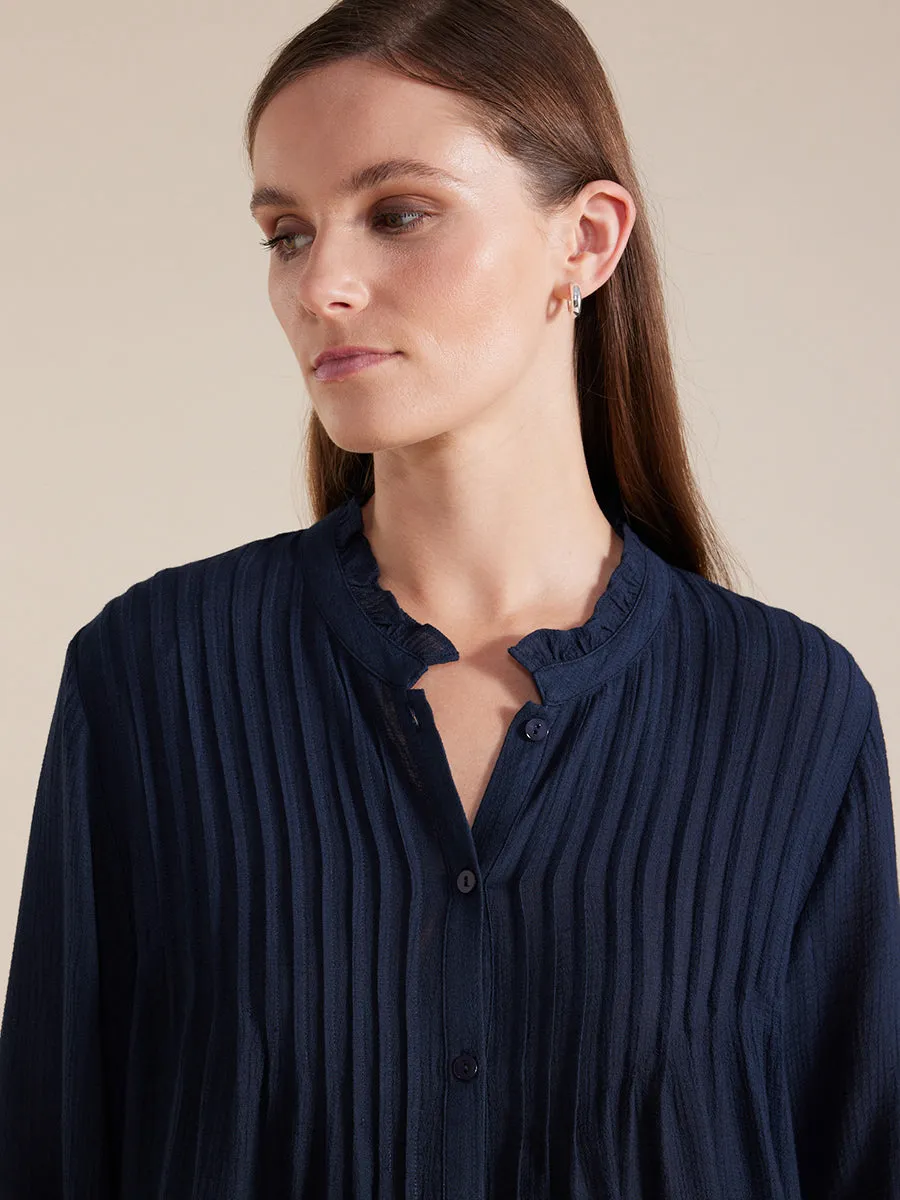Long Sleeve Longline Pintuck Shirt
