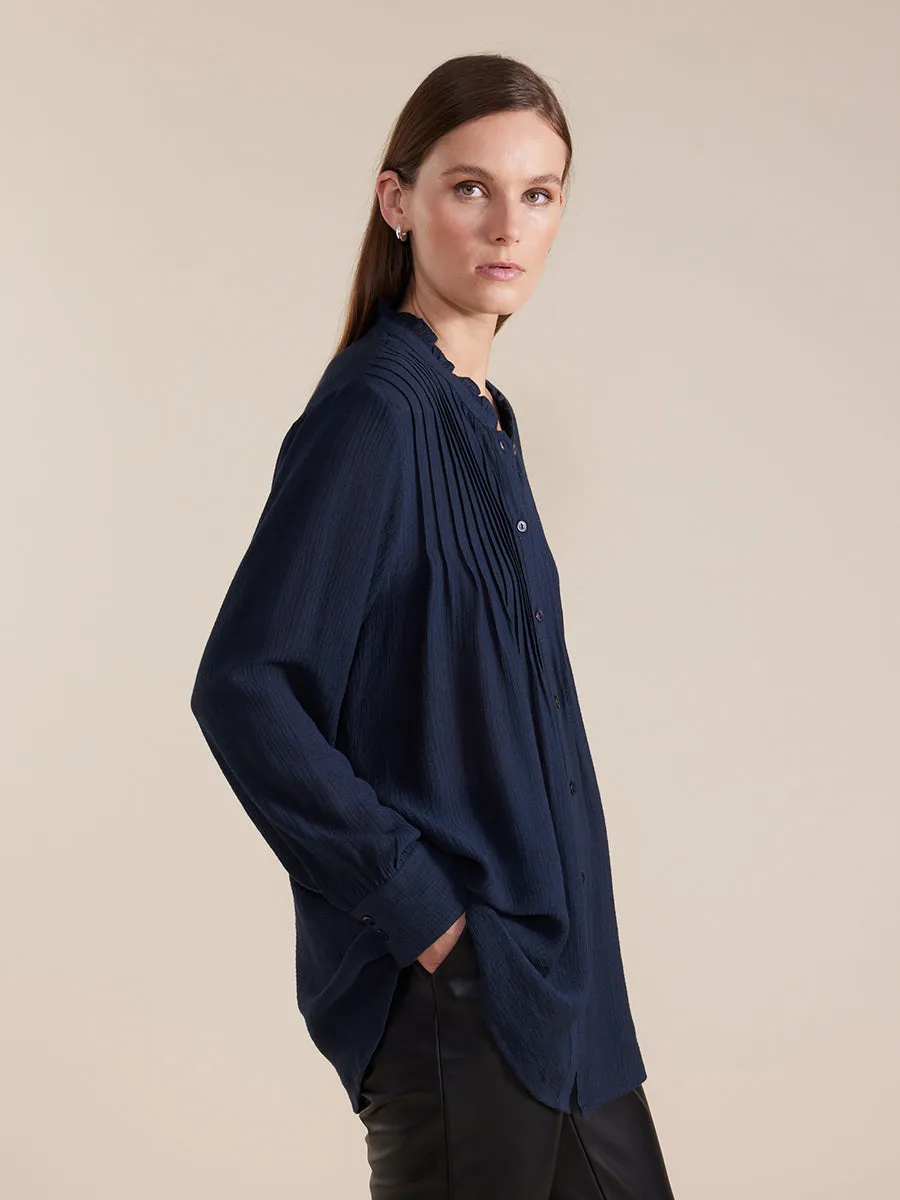 Long Sleeve Longline Pintuck Shirt