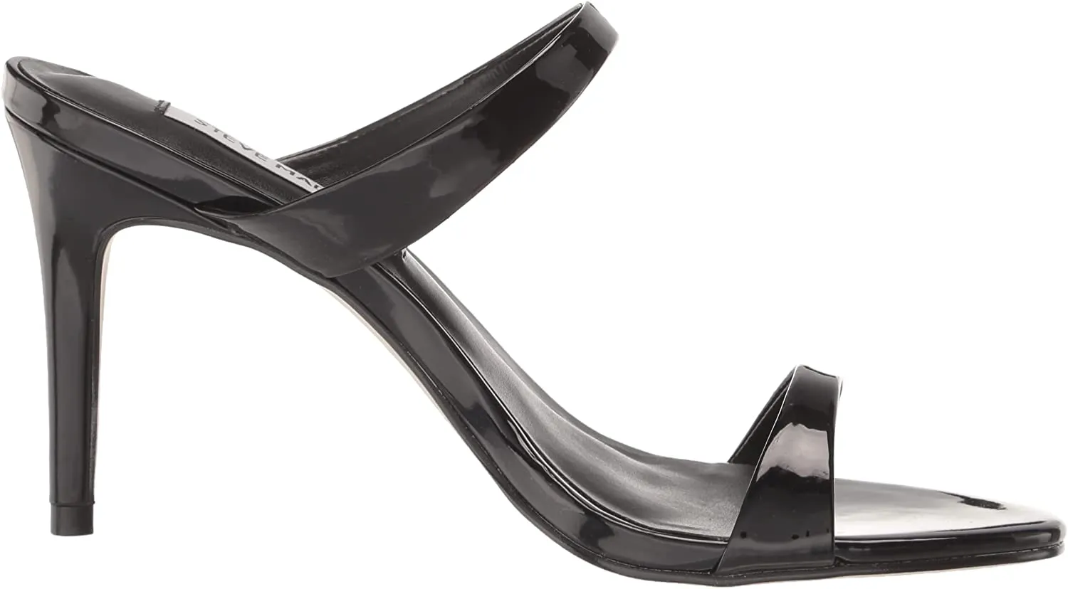 Steve Madden Rosalina Black Patent Stiletto Heel Open Toe Slip On Heeled Sandals