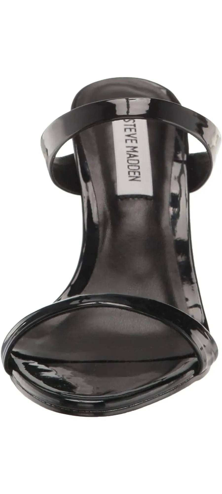 Steve Madden Rosalina Black Patent Stiletto Heel Open Toe Slip On Heeled Sandals