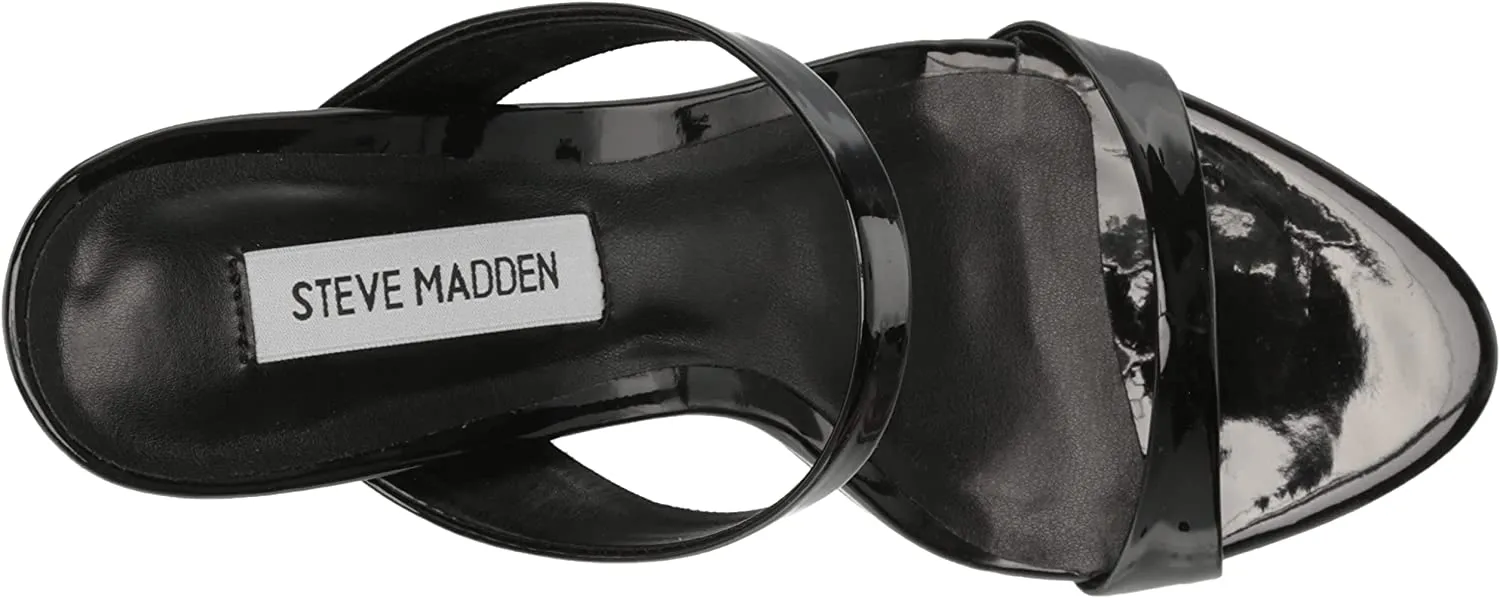 Steve Madden Rosalina Black Patent Stiletto Heel Open Toe Slip On Heeled Sandals