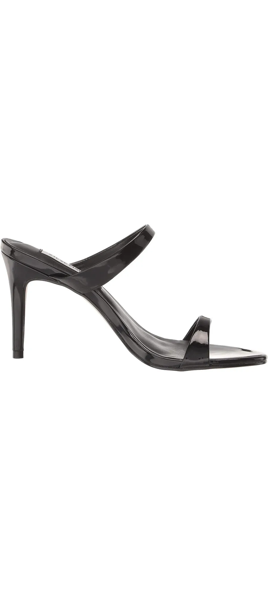 Steve Madden Rosalina Black Patent Stiletto Heel Open Toe Slip On Heeled Sandals