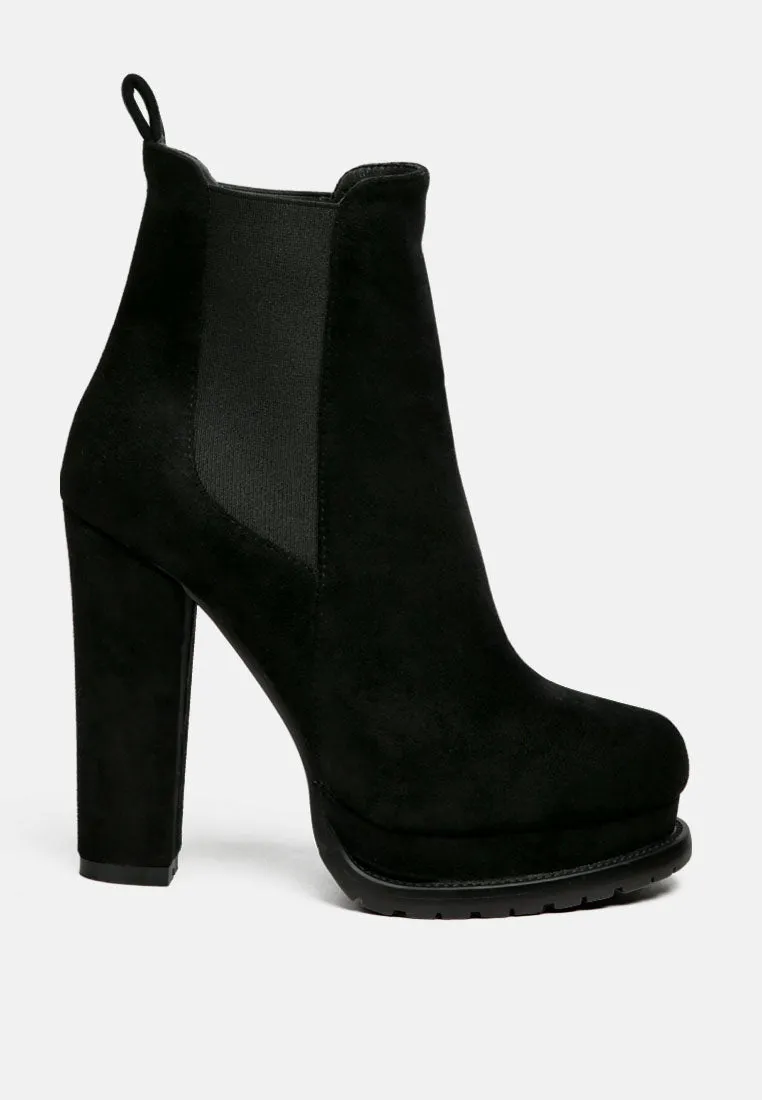 Suede block heeled boots