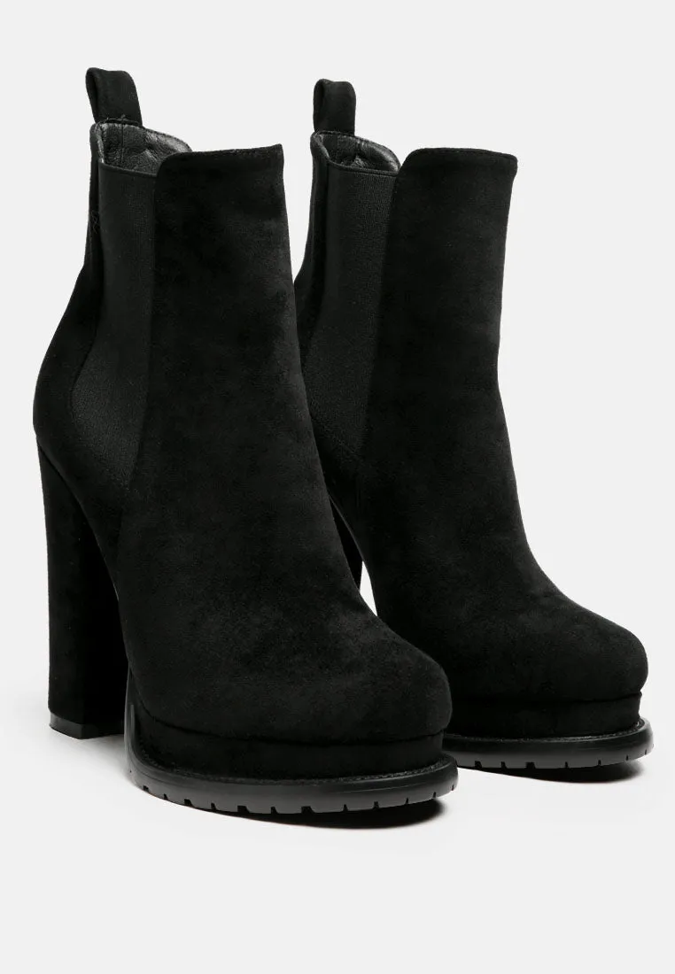 Suede block heeled boots