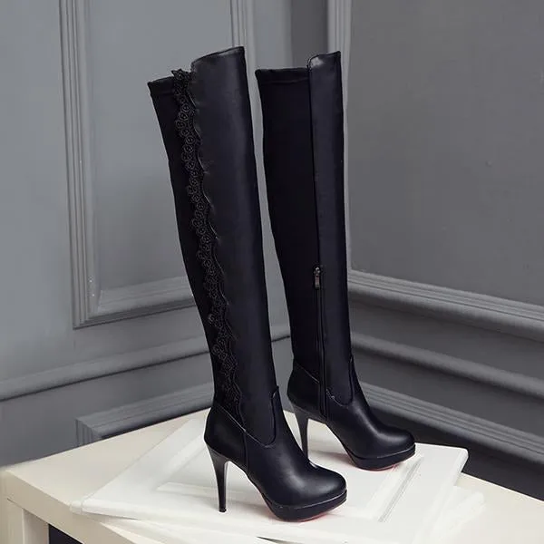 Women's Fashion Lace High Heel Over the Knee Boots 16931463S