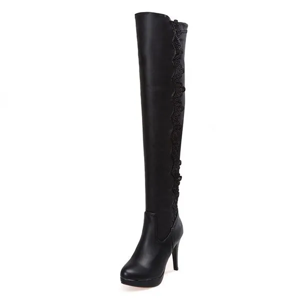 Women's Fashion Lace High Heel Over the Knee Boots 16931463S