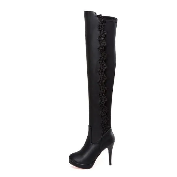 Women's Fashion Lace High Heel Over the Knee Boots 16931463S