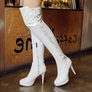 Women's Fashion Lace High Heel Over the Knee Boots 16931463S