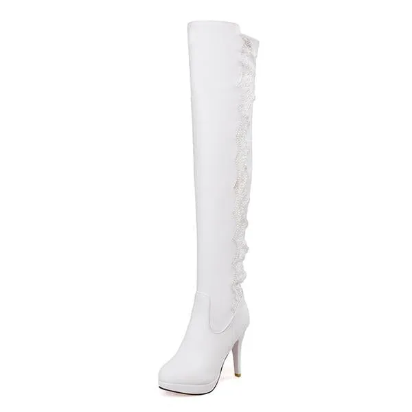 Women's Fashion Lace High Heel Over the Knee Boots 16931463S